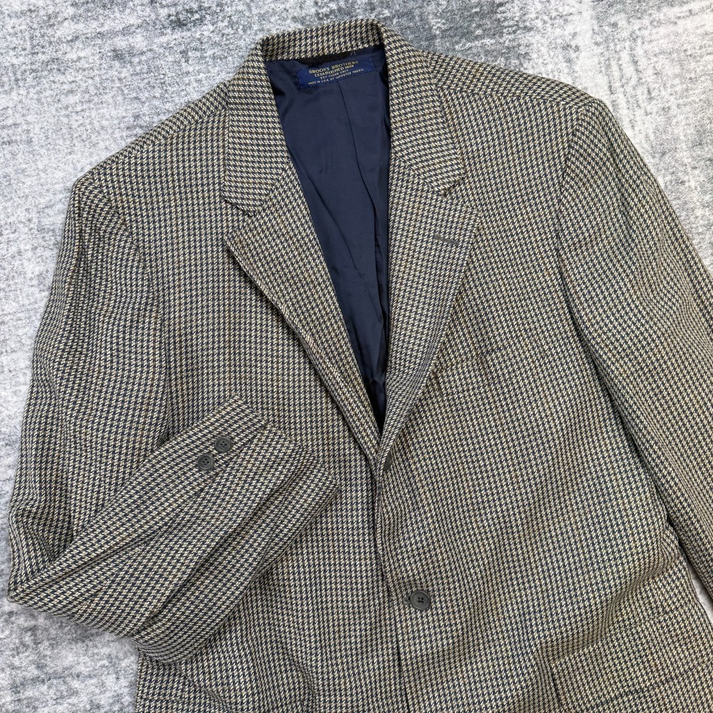 VTG Brooks Brothers Blazer Jacket Mens 44L Houndstooth Wool Silk Old Money Ivy
